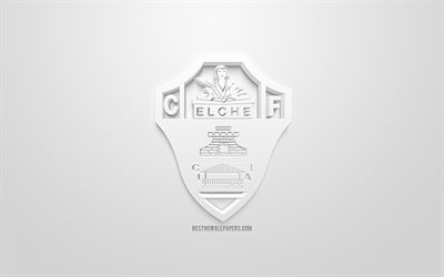 Elche CF, الإبداعية شعار 3D, خلفية بيضاء, 3d شعار, الاسباني لكرة القدم, الدوري 2, الثاني, إلتشي, إسبانيا, الفن 3d, كرة القدم, شعار 3d