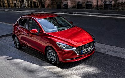 2020, Mazda 2, exterior, front view, compact hatchback, new red Mazda 2, Japanese cars, Mazda