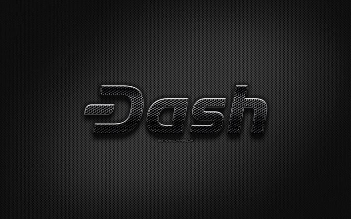 Dash-svart logo, cryptocurrency, rutn&#228;t av metall bakgrund, Dash, konstverk, kreativa, cryptocurrency tecken, Streck logotyp