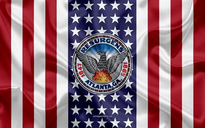 アトランタシール, 4k, シルクの質感, アメリカのフラグ, 米国, アトランタ, ジョージア, アメリカの市, シールのジョージア州アトランタの, 絹の旗を