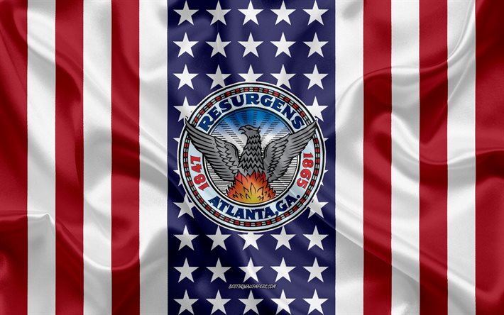 أتلانتا ختم, 4k, نسيج الحرير, العلم الأمريكي, الولايات المتحدة الأمريكية, أتلانتا, جورجيا, مدينة أمريكية, ختم أتلانتا, الحرير العلم