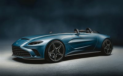 2021, el Aston Martin V12 Speedster, 4K, roadster de lujo, exterior, vista de frente, azul nuevo V12 Speedster, British supercars, Aston Martin