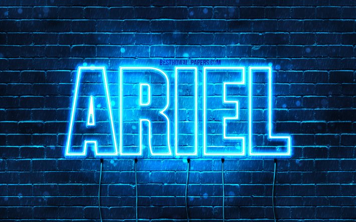 Ariel, 4k, taustakuvia nimet, vaakasuuntainen teksti, Ariel nimi, blue neon valot, kuva Ariel nimi