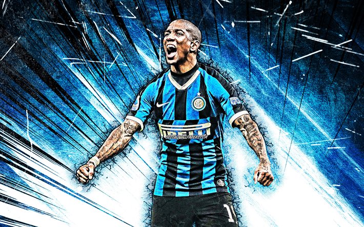 Ashley Young, 4k, grunge art, Internazionale, english footballers, Italy, blue abstract rays, Serie A, Ashley Simon Young, Inter Milan FC, soccer, football, Ashley Young Internazionale, Ashley Young 4K