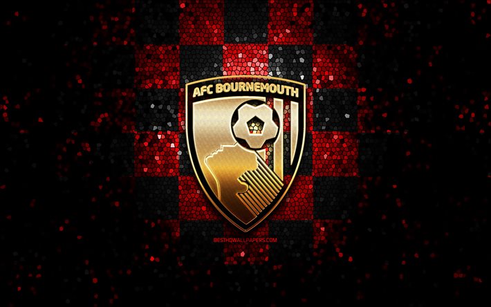 Bournemouth FC, glitter logotipo, Premier League, vermelho preto fundo quadriculado, futebol, FC Bournemouth, clube de futebol ingl&#234;s, Bournemouth logotipo, arte em mosaico, Inglaterra