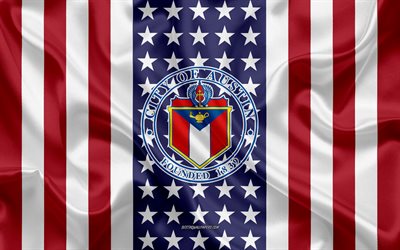 Austin Tiiviste, 4k, silkki tekstuuri, Amerikan Lippu, USA, Austin, Texas, Amerikkalainen Kaupunki, Sinetti Austin, silkki lippu