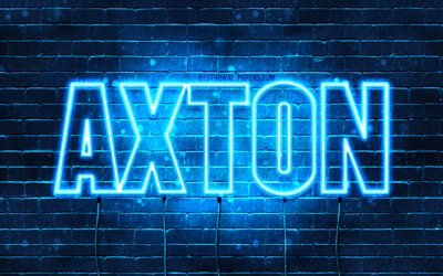 Axton, 4k, les papiers peints avec les noms, le texte horizontal, Axton nom, bleu n&#233;on, photo avec Axton nom
