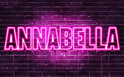 Annabella, 4k, isimleri, kadın isimleri, Annabella adı, mor neon ışıkları Annabella adı ile, yatay metin, resim ile duvar kağıtları