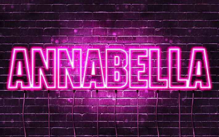 Annabella, 4k, 壁紙名, 女性の名前, Annabella名, 紫色のネオン, テキストの水平, 写真Annabella名