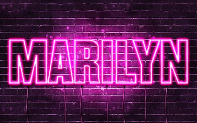 Marilyn, 4k, pap&#233;is de parede com os nomes de, nomes femininos, Marilyn nome, roxo luzes de neon, texto horizontal, imagem com Marilyn nome