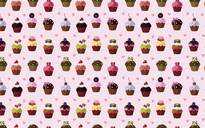 cartoon cakes pattern, 4k, background with cakes, creative, cakes textures, kids textures, cartoon cakes background, cakes patterns, cakes backgrounds