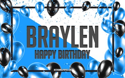 お誕生日おめでBraylen, お誕生日の風船の背景, Braylen, 壁紙名, Braylenお誕生日おめで, 青球誕生の背景, ご挨拶カード, Braylen誕生日