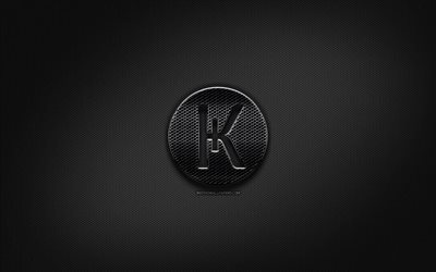 Hryvnia logo noir, cryptocurrency, grille en m&#233;tal, fond, Hryvnia, œuvres d&#39;art, de cr&#233;ation, cryptocurrency signes, Kupono logo