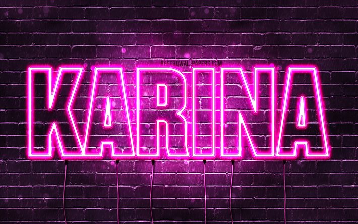 karina, 4k, tapeten, die mit namen, weibliche namen, karina name, lila, neon-leuchten, die horizontale text -, bild-mit karina namen