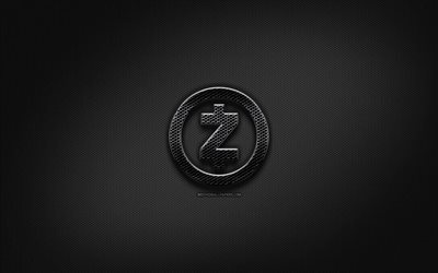Zcash black logo, cryptocurrency, grid metal background, Zcash, artwork, creative, cryptocurrency signs, Zcash logo