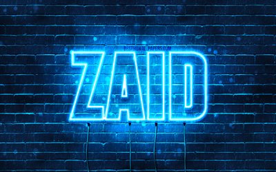 Zaid, 4k, taustakuvia nimet, vaakasuuntainen teksti, Zaid nimi, blue neon valot, kuva Zaid nimi