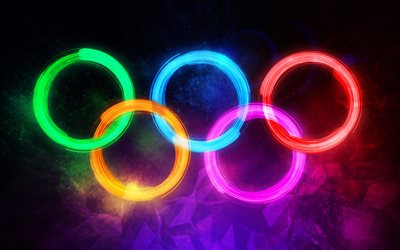 Olympiska ringar, f&#228;rgglada ringar neon, konstverk, kreativa, olympiska symboler, Neon Olympiska Ringar