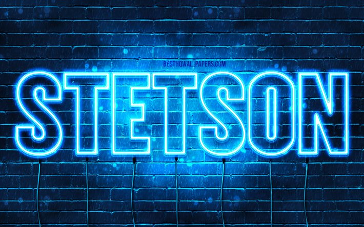 Stetson, 4k, wallpapers with names, horizontal text, Stetson name, blue neon lights, picture with Stetson name