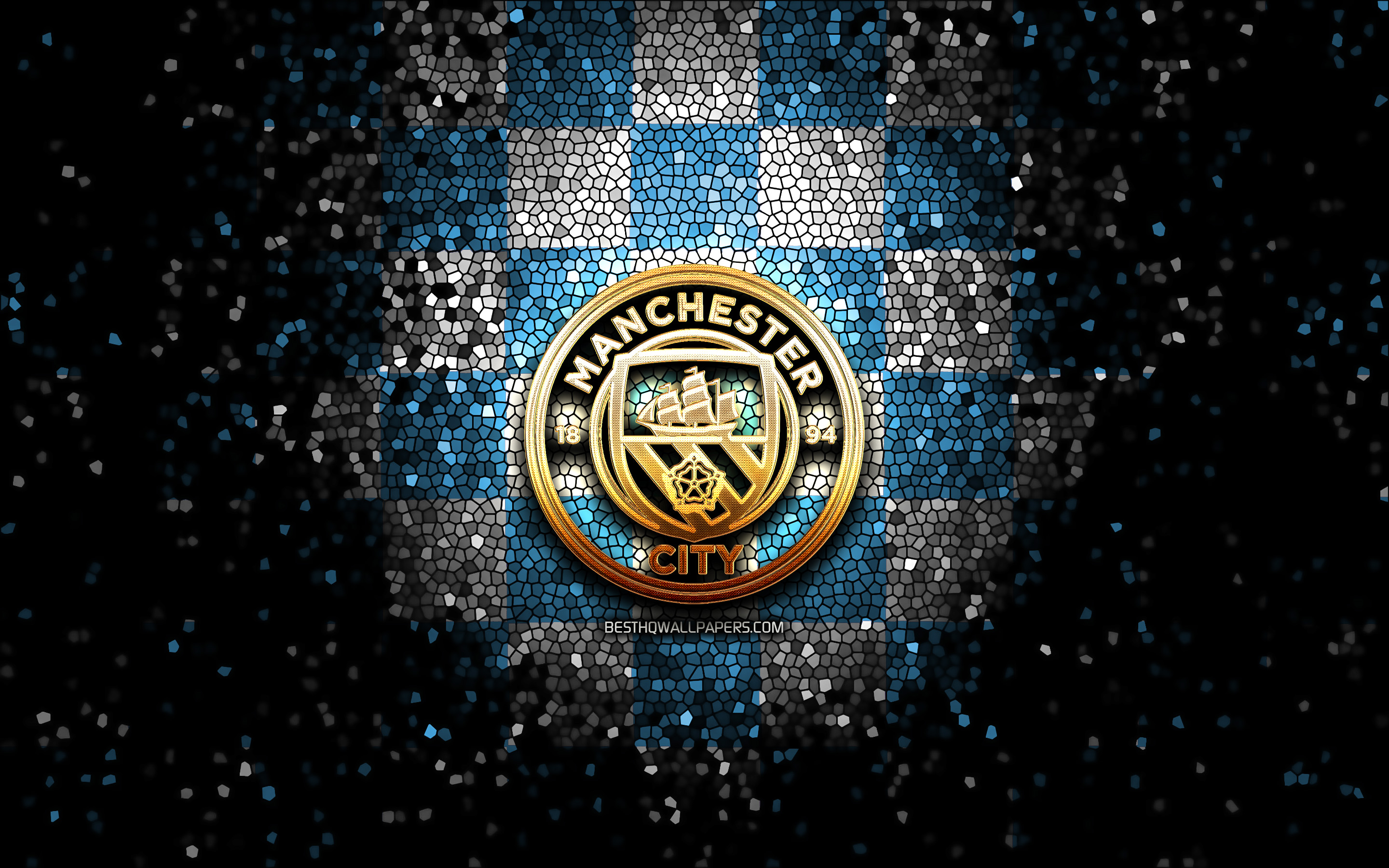 Download Wallpapers Manchester City Fc, Glitter Logo, Premier League