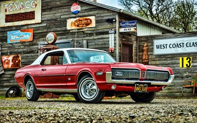 mercury cougar, garage, 1968 autos, retro-autos, hdr, muscle-cars, 1968 mercury cougar, amerikanische autos, quecksilber
