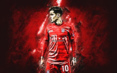 Philippe Coutinho, O FC Bayern de Munique, retrato, Brasileiro jogador de futebol, criativo fundo vermelho, Bundesliga, Alemanha, futebol