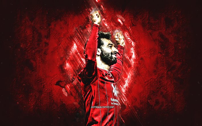 Mohamed Salah, portrait, Liverpool FC, Egyptian soccer player, Premier League, red stone background, football, creative art