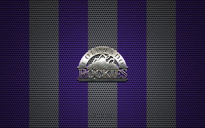 Colorado Rockies logo, American baseball club, metal emblem, purple white metal mesh background, Colorado Rockies, MLB, Denver, Colorado, USA, baseball