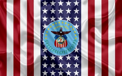 Colombo Selo, 4k, textura de seda, Bandeira Americana, EUA, Colombo, Ohio, Cidade Americana, Selo de Colombo, seda bandeira