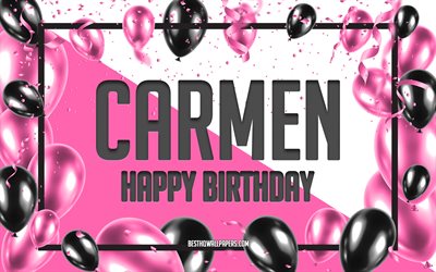 お誕生日おめでカルメン, お誕生日の風船の背景, カルメン, 壁紙名, カルメンお誕生日おめで, ピンク色の風船をお誕生の背景, ご挨拶カード, カルメンの誕生日