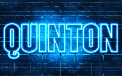 Quinton, 4k, wallpapers with names, horizontal text, Quinton name, blue neon lights, picture with Quinton name