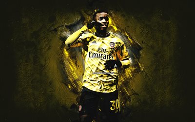 Eddie Nketiah, English football player, Arsenal FC, portrait, yellow stone background, Premier League, football, England