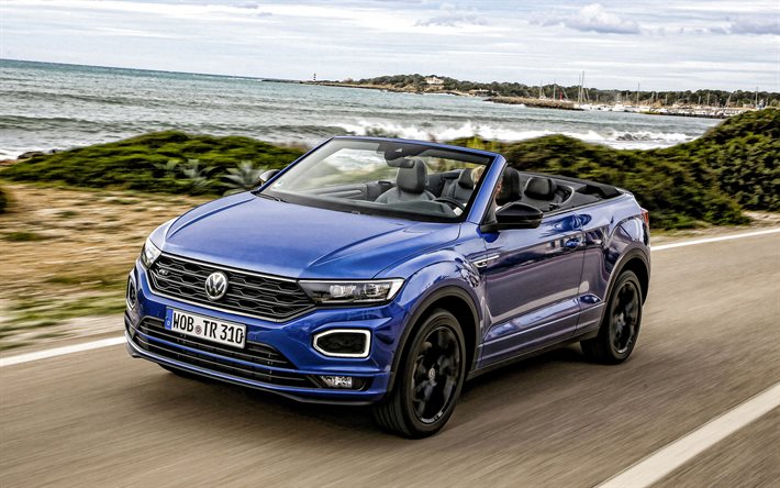 2020, la Volkswagen T-Roc Cabriolet, vista frontale, esterno, convertibile di crossover, nuovo blu T-Roc Cabriolet, auto tedesche, Volkswagen