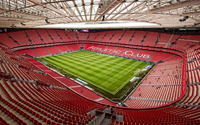 San Mames Stadium, Athletic Bilbao stadium, inside view, green soccer field, La Liga, football, Bilbao, Basque Country, Spain