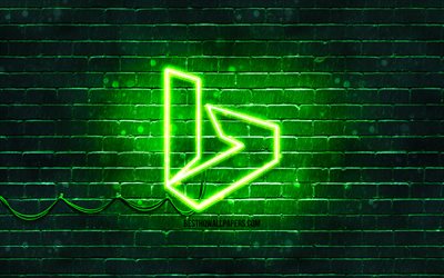 Bing logotipo verde, 4k, verde brickwall, Bing logotipo, marcas, Bing ne&#243;n logotipo de Bing