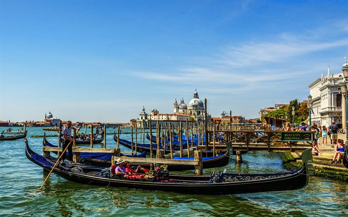 Venecia, el Gran Canal, de las g&#243;ndolas, de verano, de Italia, de Europa, de las ciudades italianas, Venecia en verano