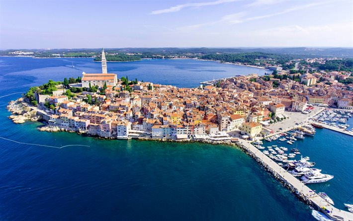 Rovinj, Mar Adri&#225;tico, verano, turismo, hermosa ciudad, paisaje de la ciudad de Rovinj, Istria, Croacia, pen&#237;nsula de Istria