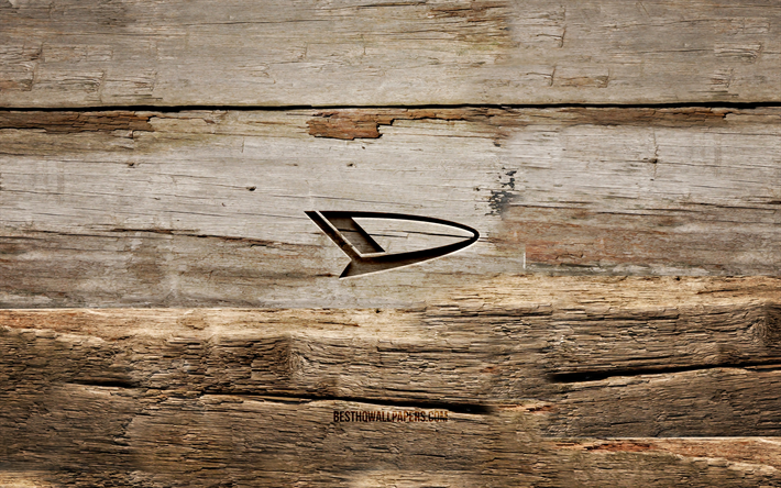 logotipo de madera de daihatsu, 4k, fondos de madera, marcas de autom&#243;viles, logotipo de daihatsu, creativo, tallado en madera, daihatsu