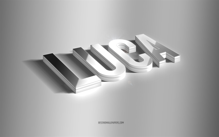 لوكا, فن 3d الفضة, خلفية رمادية, خلفيات بأسماء, اسم لوكا, بطاقة تهنئة لوكا, فن ثلاثي الأبعاد, صورة باسم لوكا
