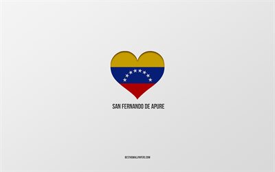 j aime san fernando de apure, villes du venezuela, jour de san fernando de apure, fond gris, san fernando de apure, venezuela, coeur de drapeau v&#233;n&#233;zu&#233;lien, villes pr&#233;f&#233;r&#233;es, aime san fernando de apure