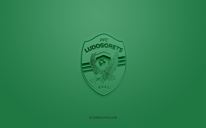 PFC Ludogorets Razgrad, creative 3D logo, green background, Bulgarian First League, 3d emblem, Bulgarian football team, Bulgaria, 3d art, Parva liga, football, PFC Ludogorets Razgrad 3d logo