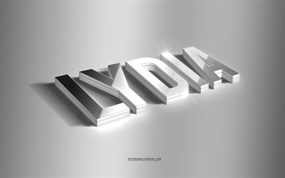 Lydia, silver 3d art, gray background, wallpapers with names, Lydia name, Lydia greeting card, 3d art, picture with Lydia name