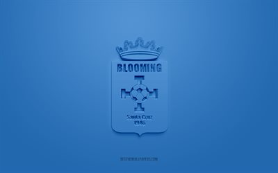 Club Blooming, creative 3D logo, blue background, Bolivia Primera Division, 3d emblem, Bolivian football Club, Bolivia, 3d art, football, Club Blooming 3d logo