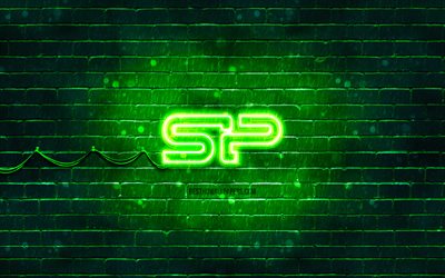 logo verde silicon power, 4k, muro di mattoni verde, logo silicon power, marchi, logo neon silicon power, silicon power