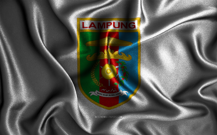 bandera de lampung, 4k, banderas onduladas de seda, provincias de indonesia, d&#237;a de lampung, banderas de tela, arte 3d, lampung, asia, bandera 3d de lampung, indonesia