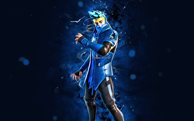 maschera su ninja, 4k, luci al neon blu, fortnite battle royale, personaggi fortnite, maschera su ninja skin, fortnite, maschera su ninja fortnite