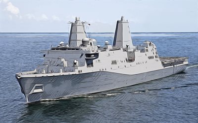 USS Green Bay, 4k, vector art, LPD-20, amphibious transport dock, United States Navy, US army, abstract ships, battleship, US Navy, San Antonio-class, USS Green Bay LPD-20