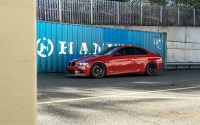 4k, BMW M3, E92, red coupe, tuning M3 E92, exterior, red M3 E92, German cars, BMW