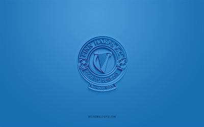 フィン・ハープスfc, クリエイティブな3dロゴ, 青い背景, アイルランドのサッカーチーム, リーグオブアイルランドプレミアディビジョン, フィンパーク, アイルランド, 3dアート, フットボール, finn harpsfc3dロゴ