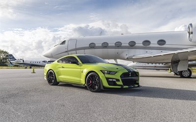 Ford Mustang Shelby GT500, 4k, exterior, green Ford Mustang, Ford Mustang tuning, american cars, Ford