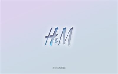hm-logotyp, utskuren 3d-text, vit bakgrund, hm 3d-logotyp, mitsubishi-emblem, hm, pr&#228;glad logotyp, hm 3d-emblem
